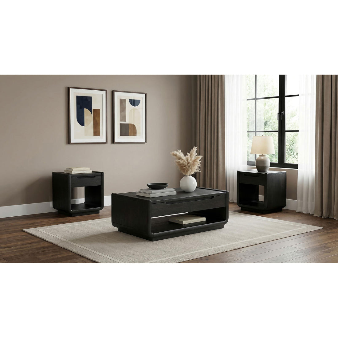 Coaster Furniture Leandro 704638-S3 3-piece Wood Coffee and End Table Set - Burnished Black IMAGE 1
