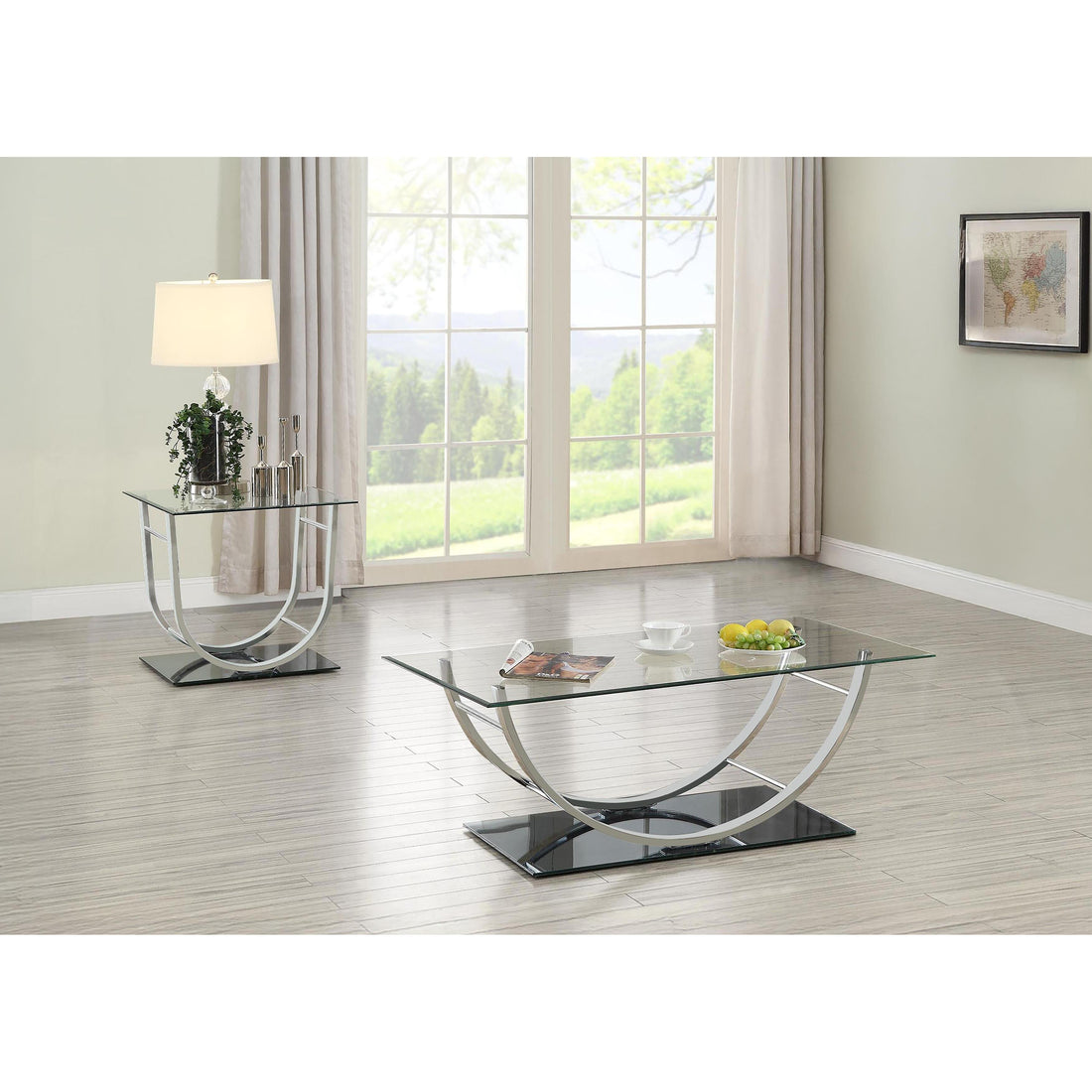  Coaster Furniture Danville 704988-S2 2-piece Glass Top Coffee and End Table Set - Chrome IMAGE 1