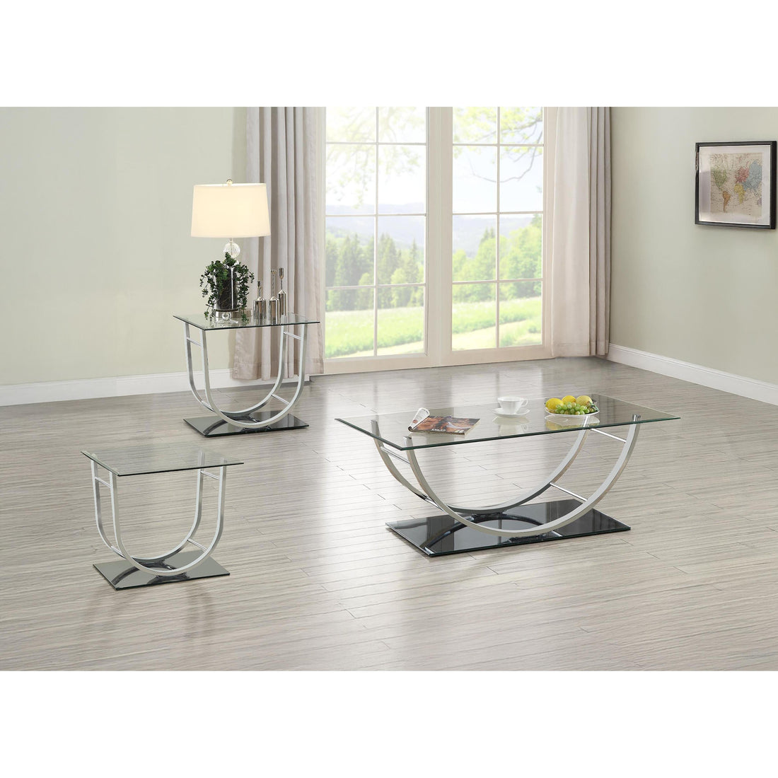  Coaster Furniture Danville 704988-S3 3-piece Glass Top Coffee and End Table Set - Chrome IMAGE 1