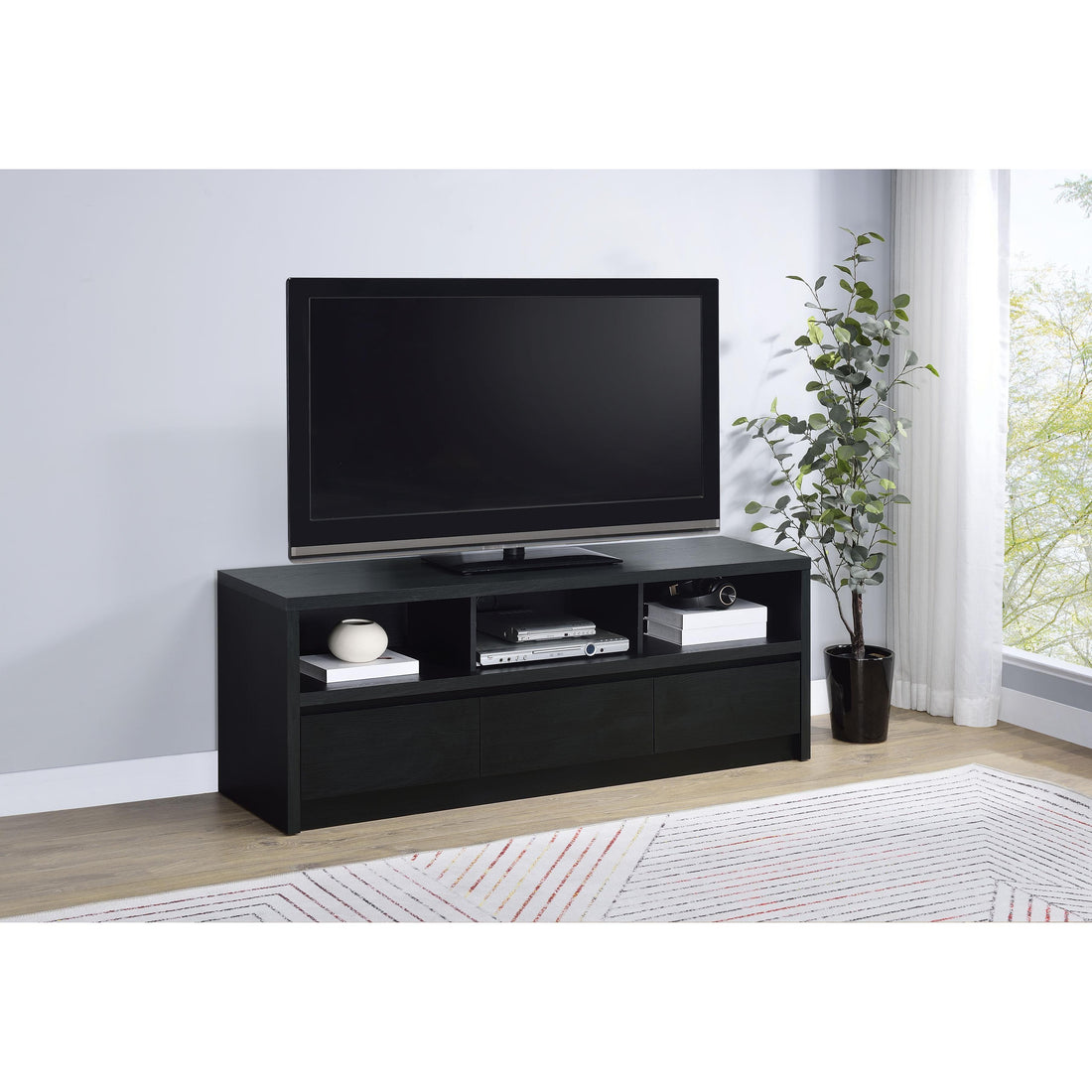 Coaster Furniture Rutland 705802 59-inch 3-drawer TV Stand Media Console - Black IMAGE 1