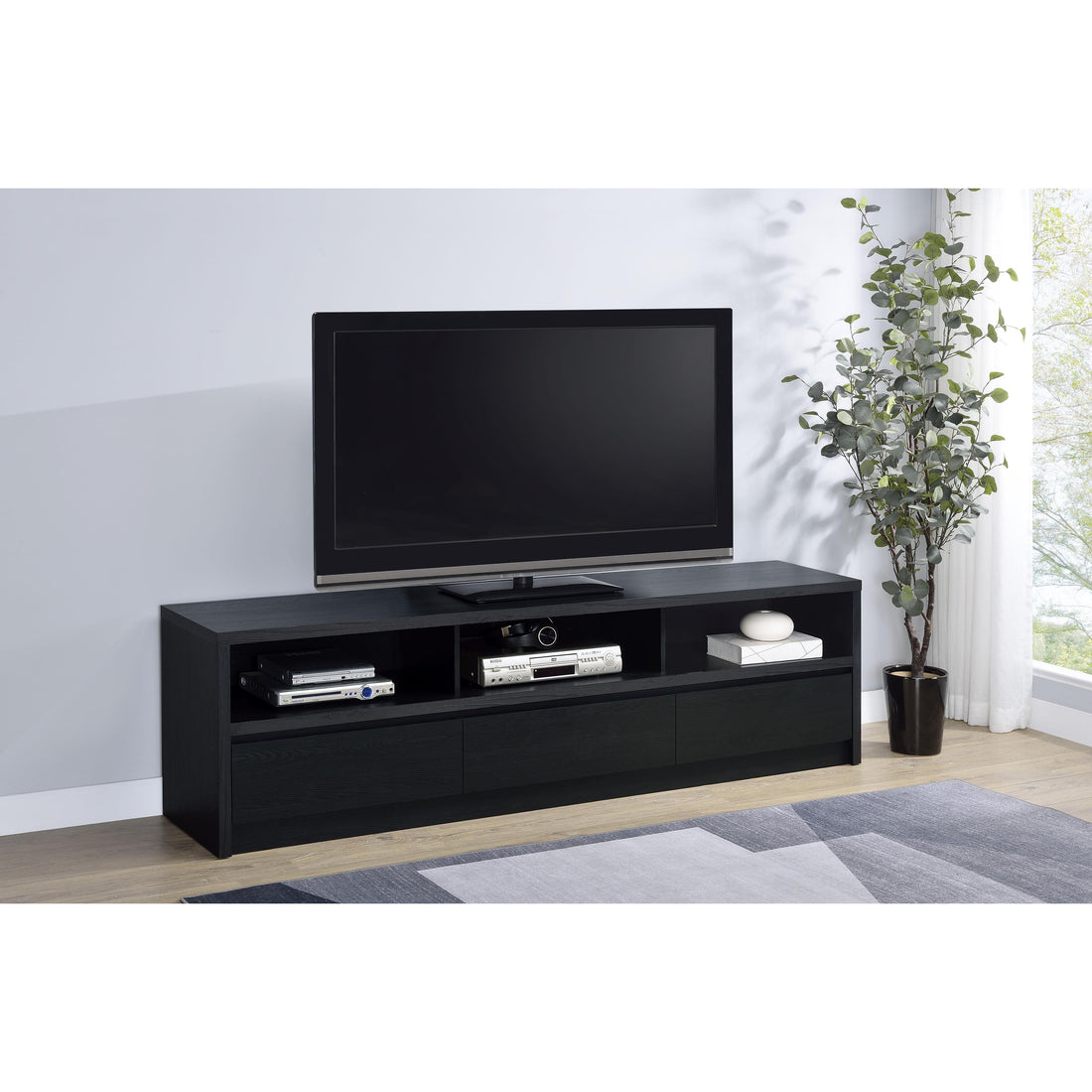  Coaster Furniture Rutland 705803 78-inch 3-drawer TV Stand Media Console - Black IMAGE 1