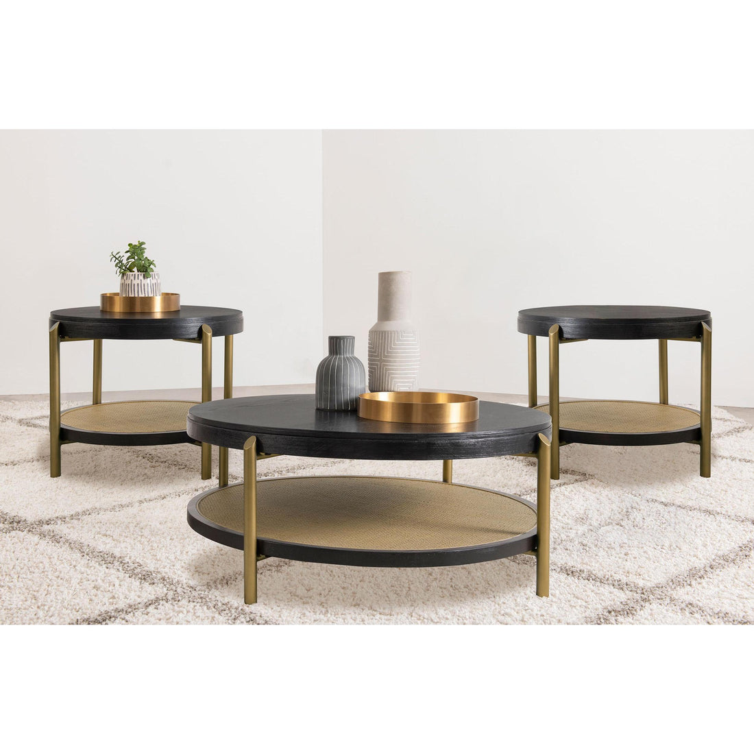  Coaster Furniture Arini 706198-S3 3-piece Round Coffee and End Table Set - Black IMAGE 1