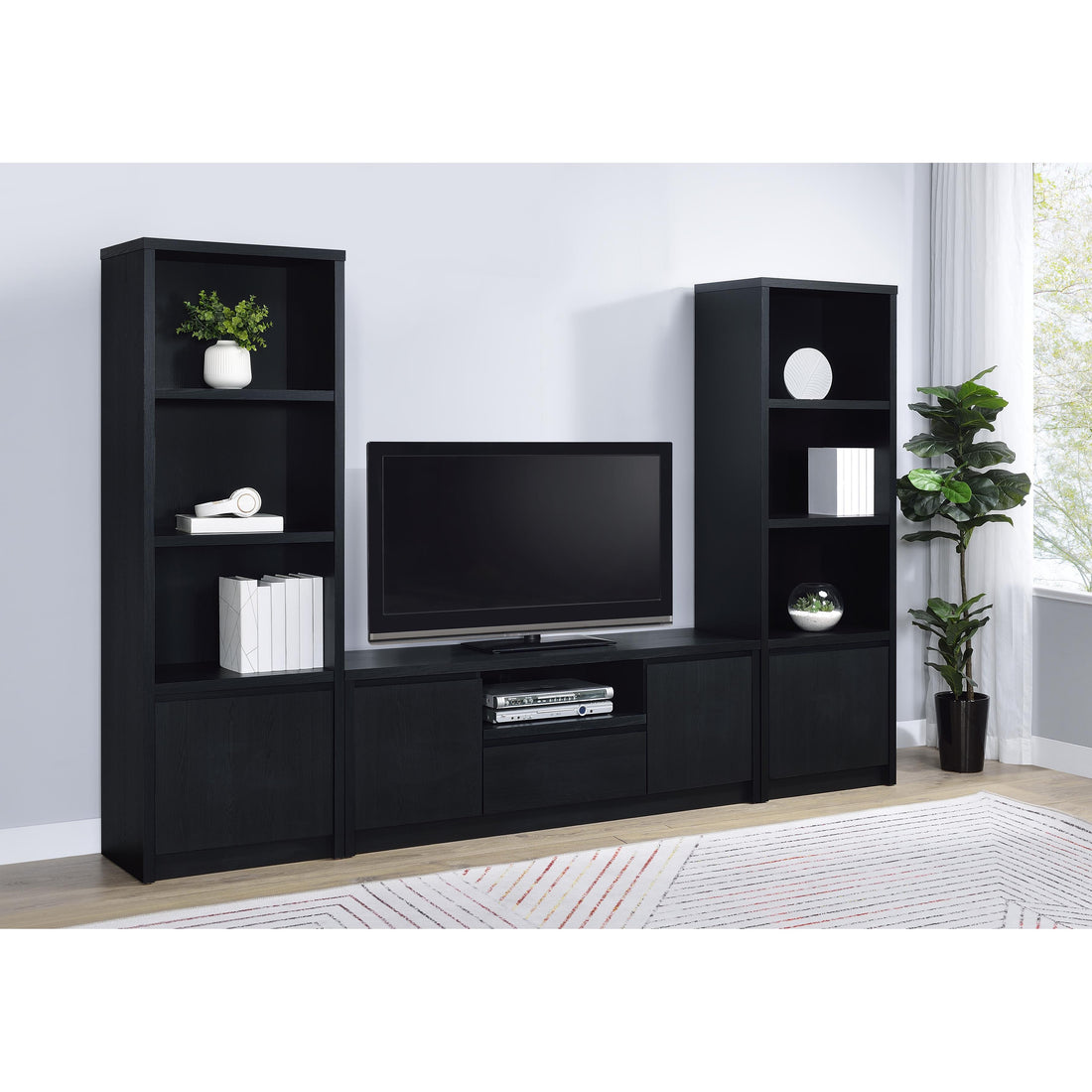  Coaster Furniture Winfield 706222-SET 3-piece Entertainment Center 60-inch TV Stand - Black IMAGE 1