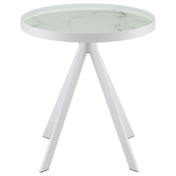 Coaster Furniture Briggs 706257 Round Marble Printed Glass Top Side Table - White IMAGE 1