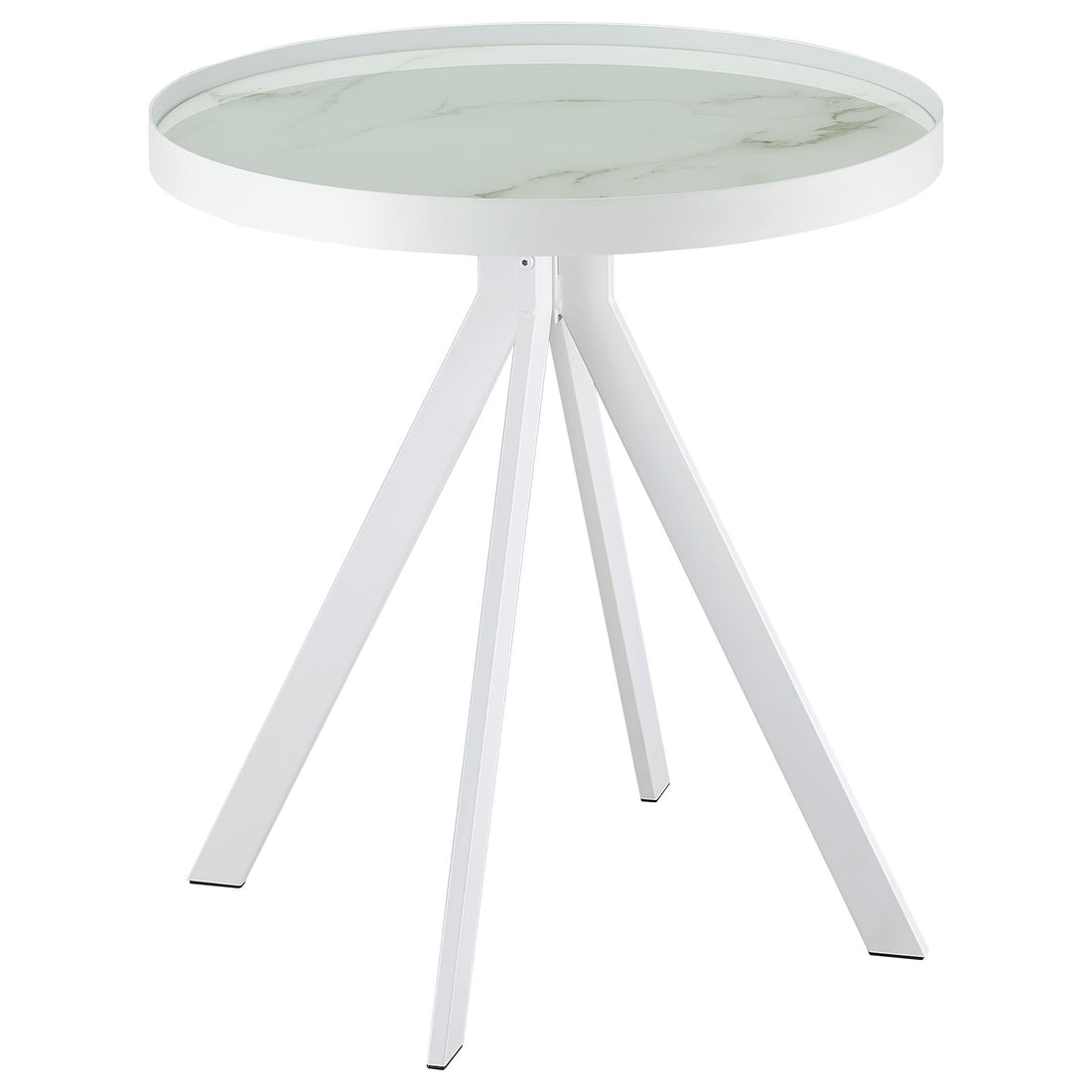  Coaster Furniture Briggs 706257 Round Marble Printed Glass Top Side Table - White IMAGE 1