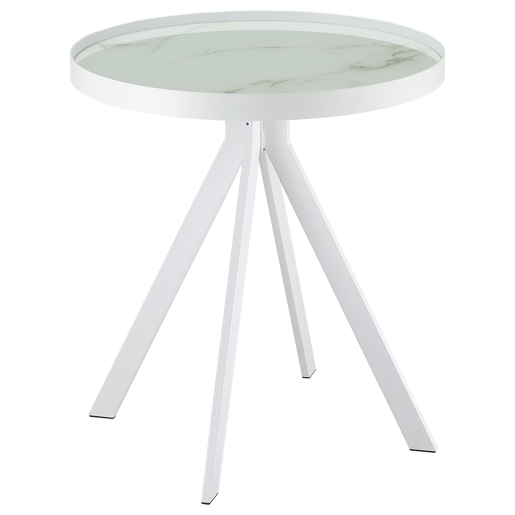  Coaster Furniture Briggs 706257 Round Marble Printed Glass Top Side Table - White IMAGE 2