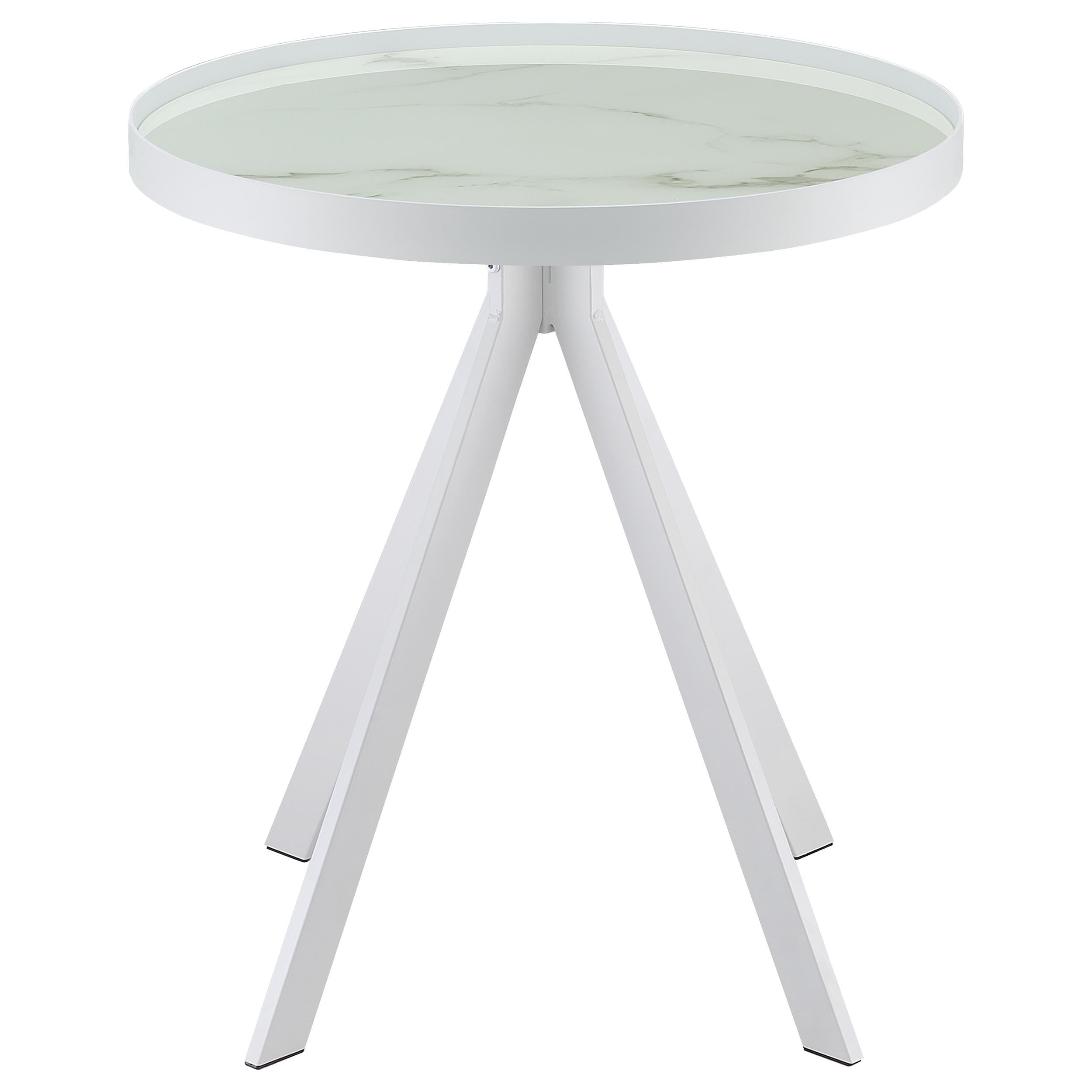  Coaster Furniture Briggs 706257 Round Marble Printed Glass Top Side Table - White IMAGE 9