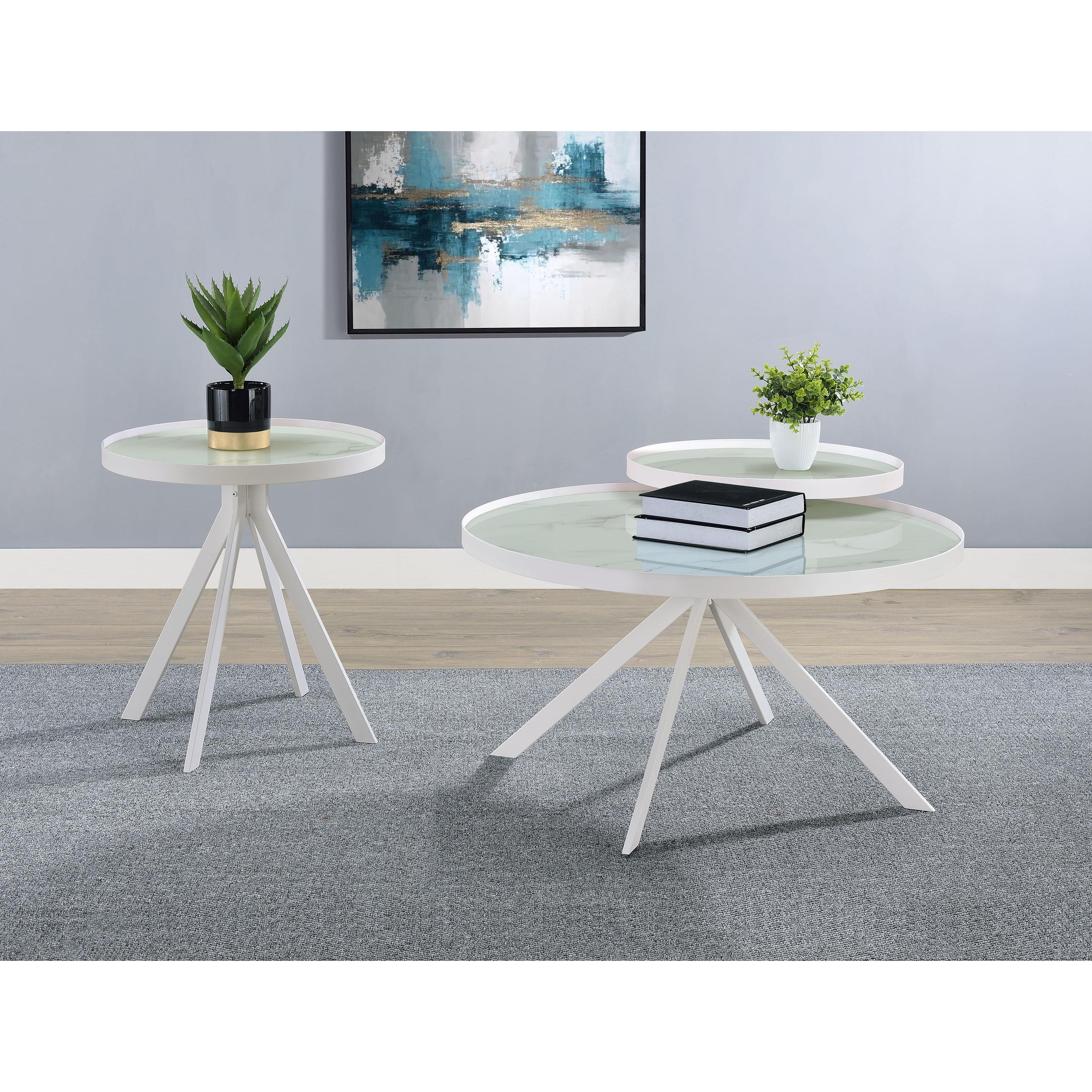  Coaster Furniture Briggs 706258 Round Marble Printed Glass Top Coffee Table - White IMAGE 14