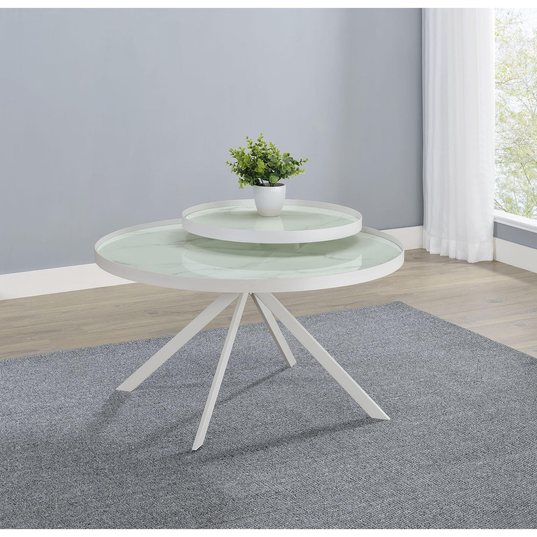  Coaster Furniture Briggs 706258 Round Marble Printed Glass Top Coffee Table - White IMAGE 1