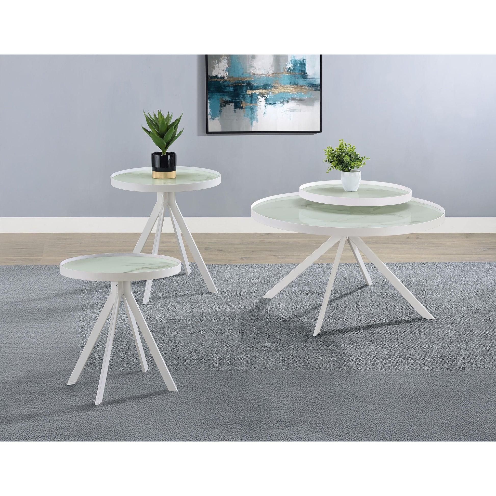  Coaster Furniture Briggs 706258-S3 3-piece Round Coffee and End Table Set - White IMAGE 2