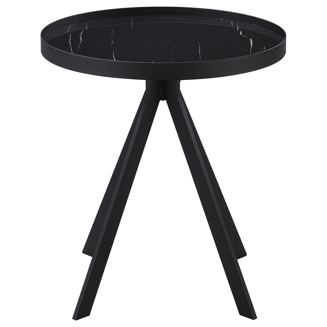  Coaster Furniture Briggs 706267 Round Marble Printed Glass Top End Table - Black IMAGE 1
