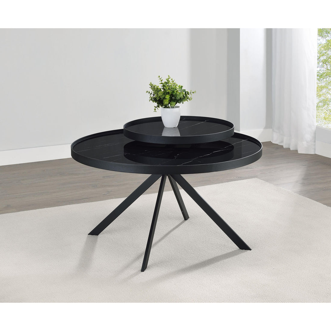 Coaster Furniture Briggs 706268 Round Marble Printed Glass Top Coffee Table - Black IMAGE 1
