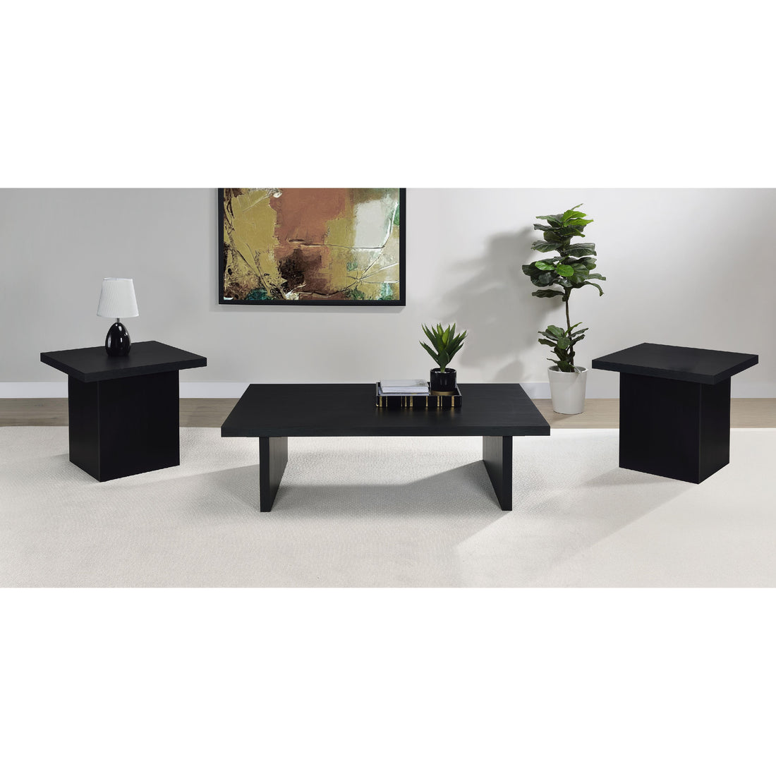  Coaster Furniture Max 706278-S3 3-piece Rectangular Coffee and End Table Set - Black IMAGE 1