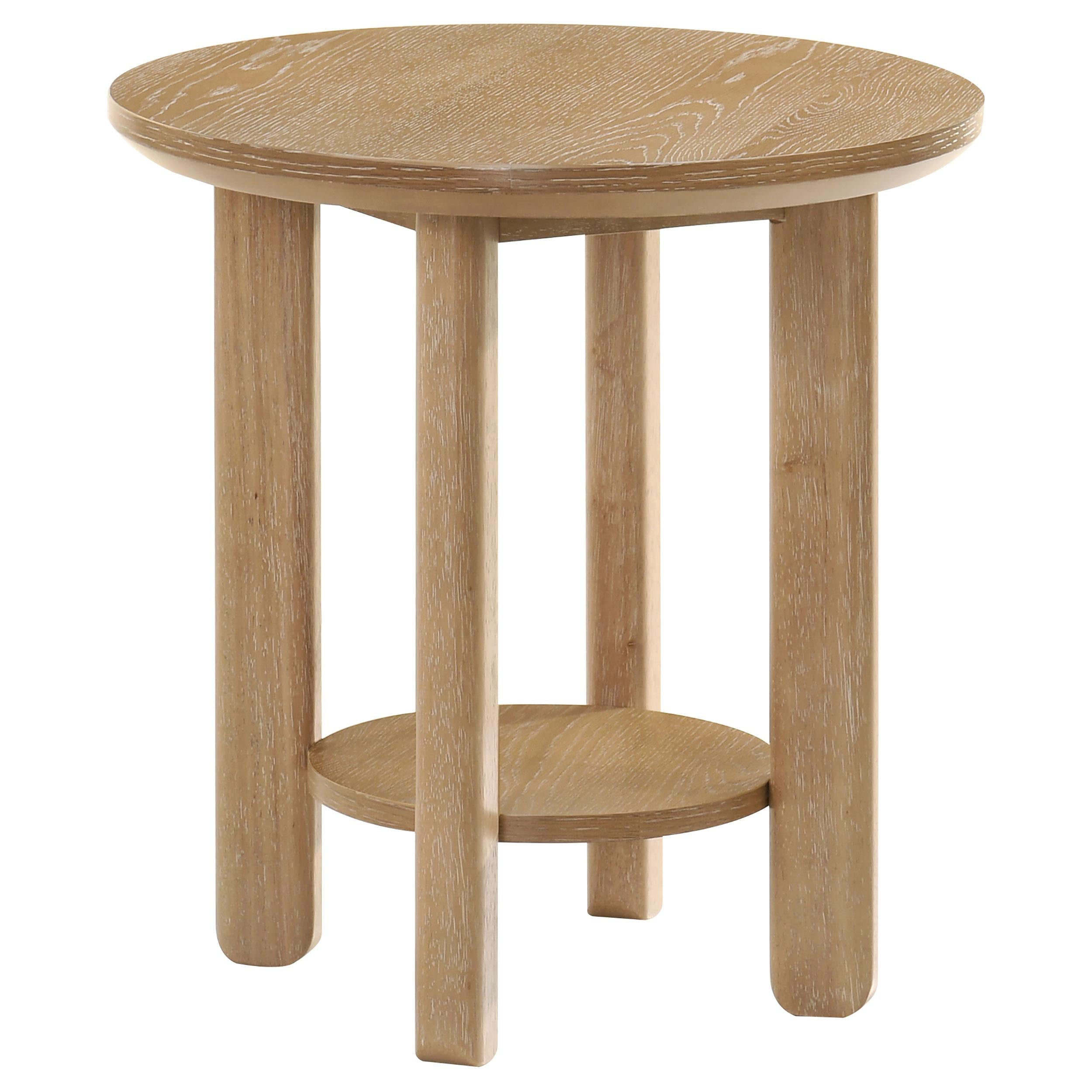  Coaster Furniture Ottowa 706297 Round Wood End Table with Shelf - Light Oak IMAGE 1