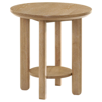  Coaster Furniture Ottowa 706297 Round Wood End Table with Shelf - Light Oak IMAGE 1