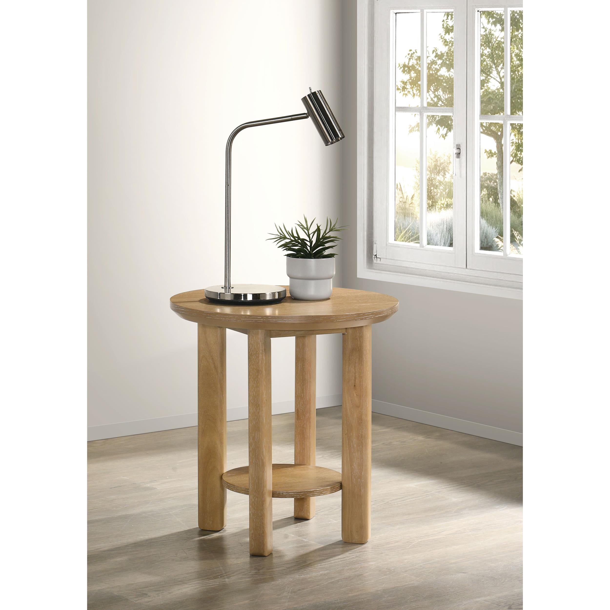  Coaster Furniture Ottowa 706297 Round Wood End Table with Shelf - Light Oak IMAGE 2