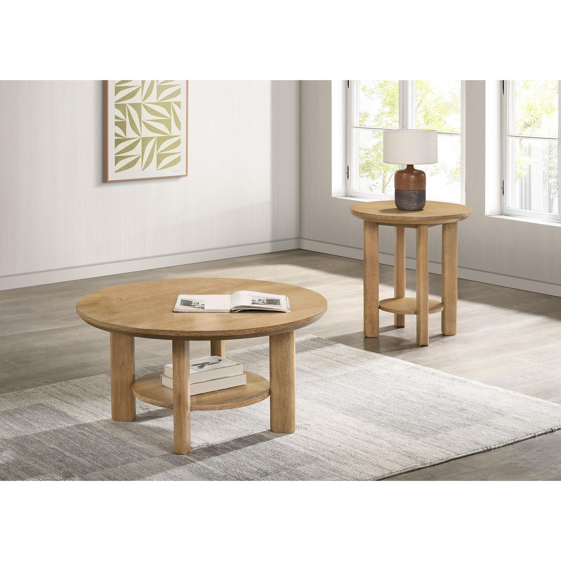  Coaster Furniture Ottowa 706297 Round Wood End Table with Shelf - Light Oak IMAGE 9