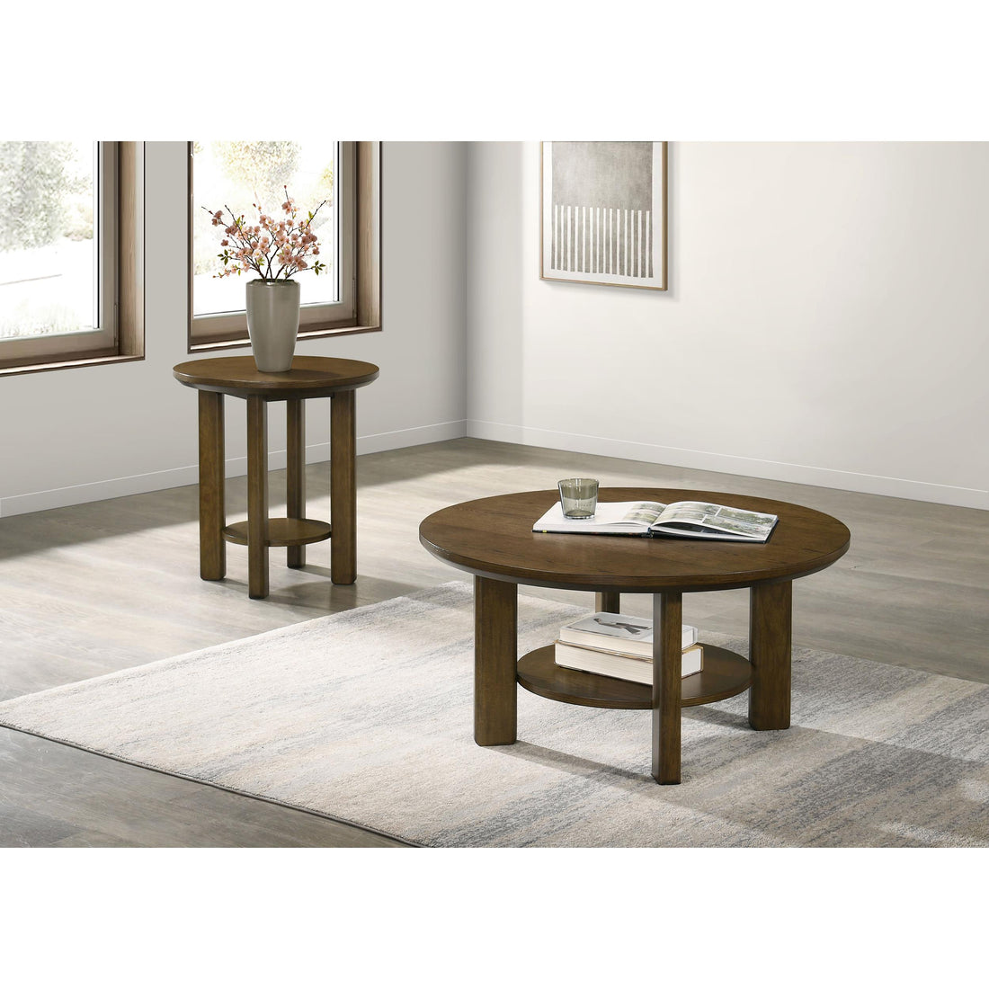  Coaster Furniture Ottowa 706308-S2 2-piece Round Wood Coffee Table Set - Brown IMAGE 1
