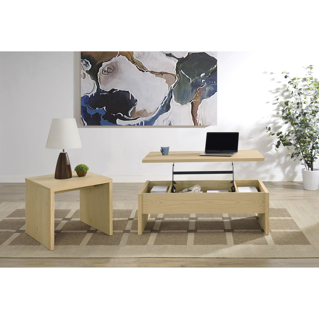  Coaster Furniture Canoga 706348-S2 2-piece Lift Top Cocktail Coffee Table Set - Light Oak IMAGE 1