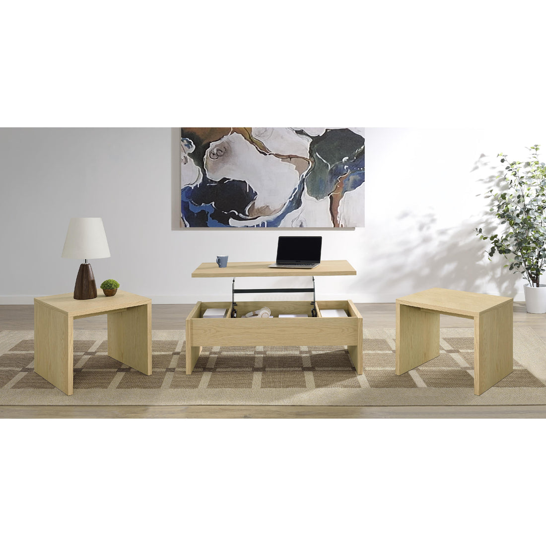  Coaster Furniture Canoga 706348-S3 3-piece Lift Top Cocktail Coffee Table Set - Light Oak IMAGE 1