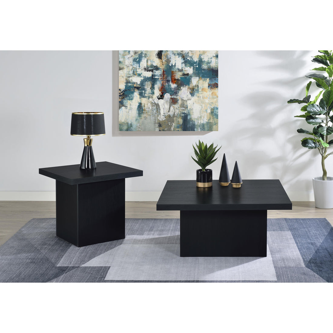  Coaster Furniture Devar 706408-S2 2-piece Square Cocktail Coffee End Table Set - Black IMAGE 1