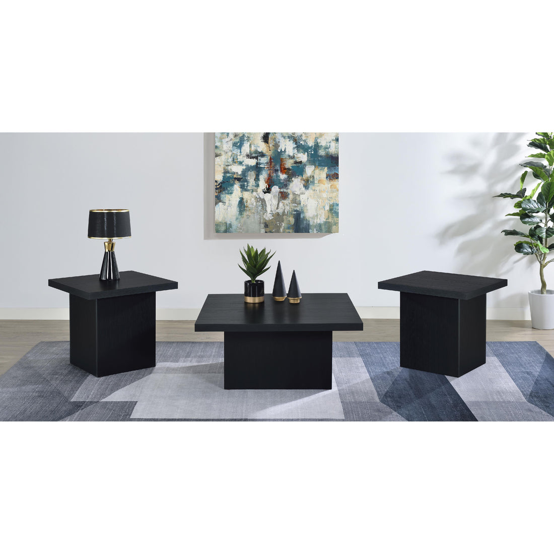  Coaster Furniture Devar 706408-S3 3-piece Square Cocktail Coffee End Table Set - Black IMAGE 1