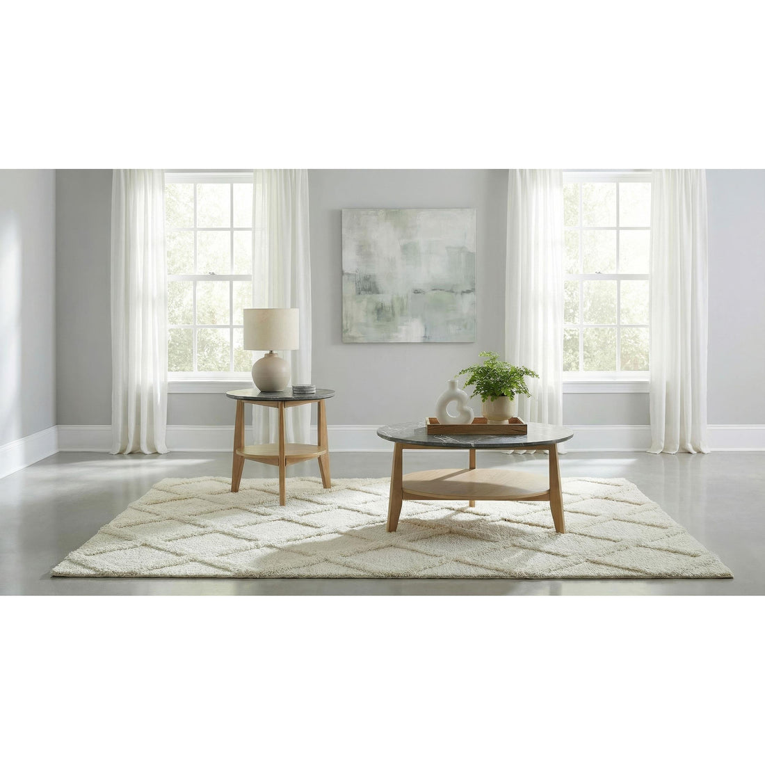  Coaster Furniture Bradley 706448-S2 2-Piece Round SmartTop Coffee Table Set - Grey/Natural IMAGE 1
