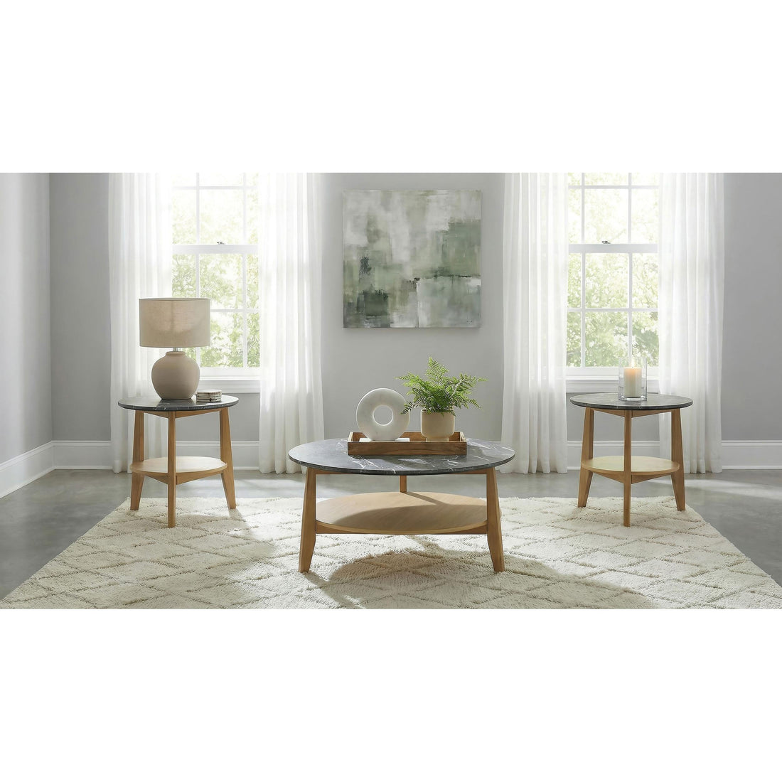  Coaster Furniture Bradley 706448-S3 3-Piece Round SmartTop Coffee Table Set - Grey/Natural IMAGE 1