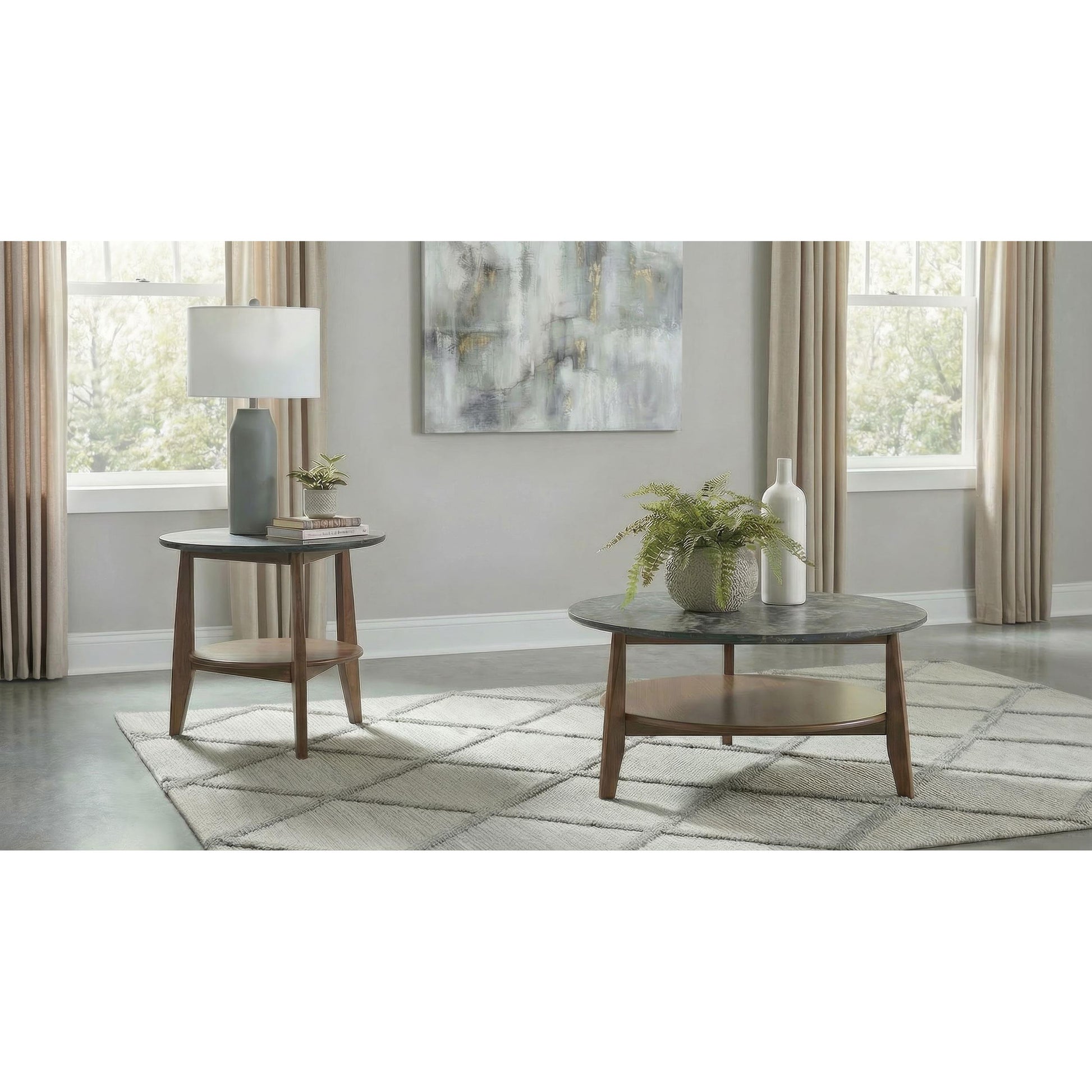  Coaster Furniture Bradley 706457 Round SmartTop Side Table - Smokey Grey/Dark Brown IMAGE 10