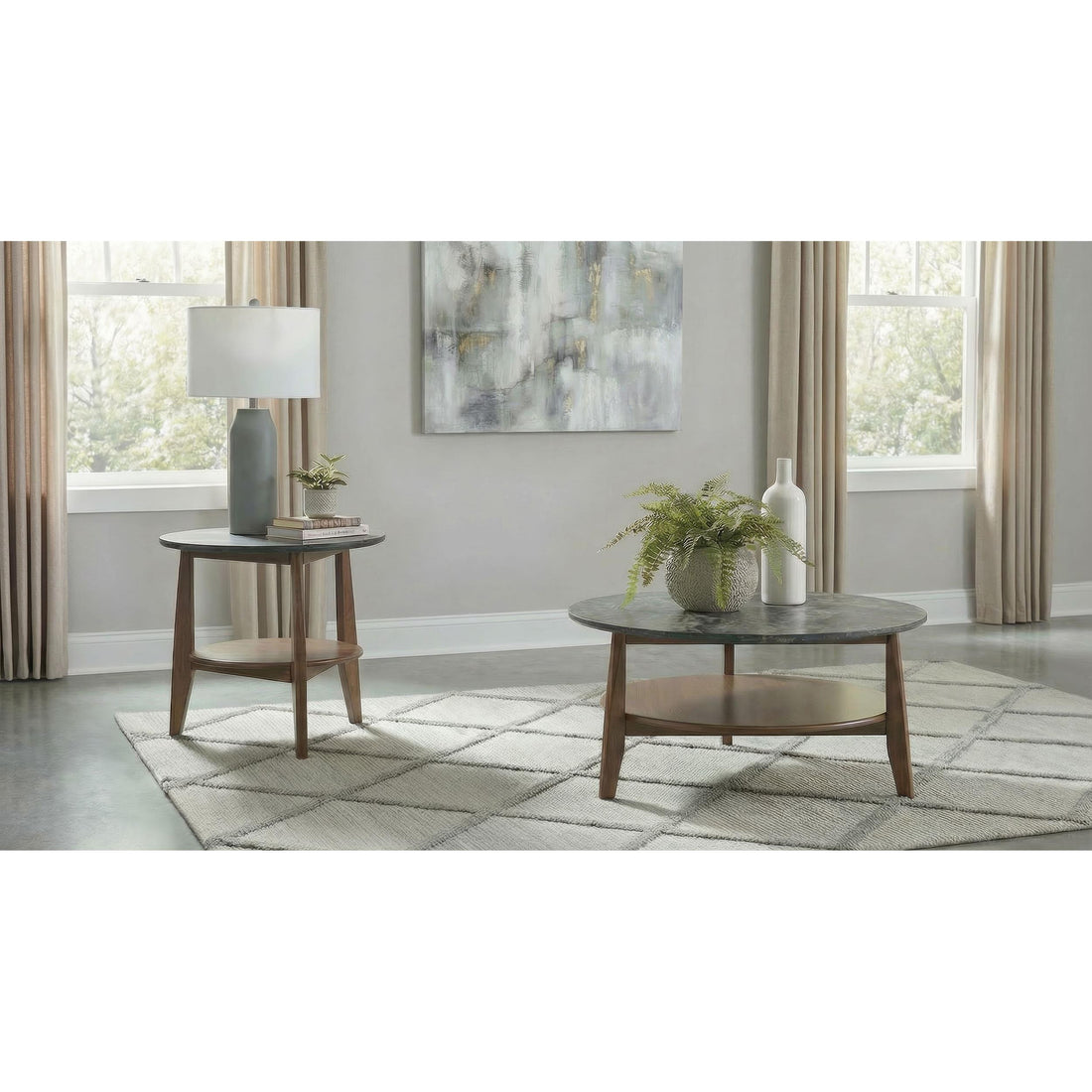  Coaster Furniture Bradley 706458-S2 2-Piece Round SmartTop Coffee Table Set Smokey and Brown - Smokey Grey/Brown IMAGE 1