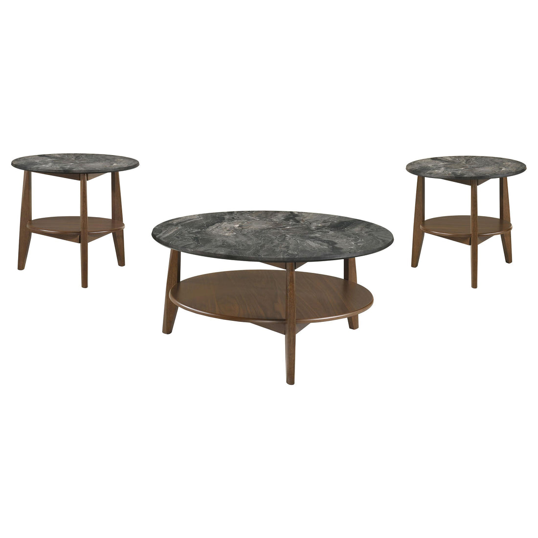  Coaster Furniture Bradley 706458-S3 3-Piece Round SmartTop Coffee Table Set Smokey and Brown - Smokey Grey/Brown IMAGE 1