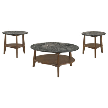  Coaster Furniture Bradley 706458-S3 3-Piece Round SmartTop Coffee Table Set Smokey and Brown - Smokey Grey/Brown IMAGE 1