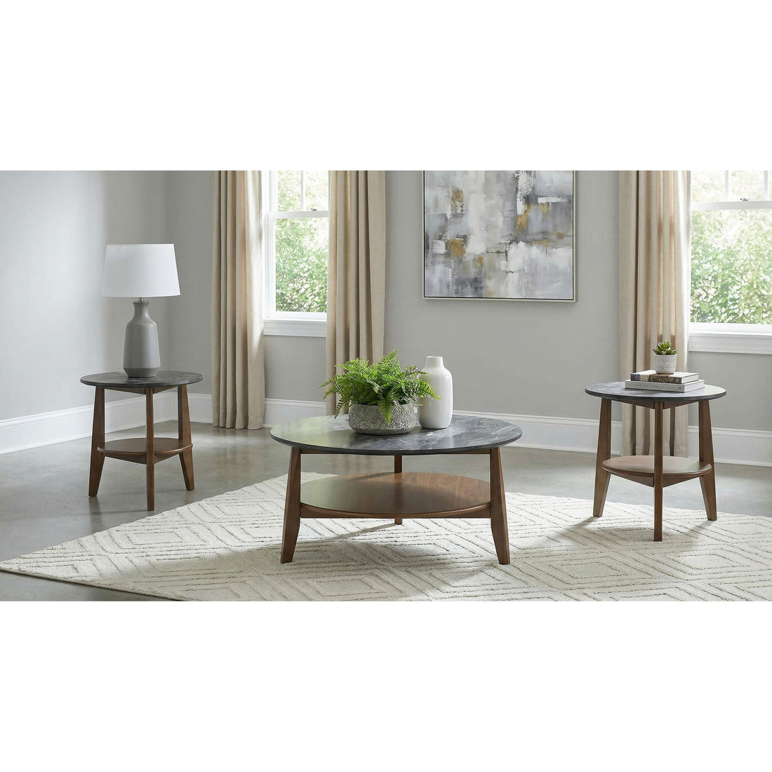  Coaster Furniture Bradley 706458-S3 3-Piece Round SmartTop Coffee Table Set Smokey and Brown - Smokey Grey/Brown IMAGE 1
