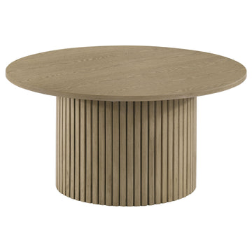 Coaster Furniture Hamlyn 706498 Round Fluted Occasional Coffee Table - Natural Oak IMAGE 1