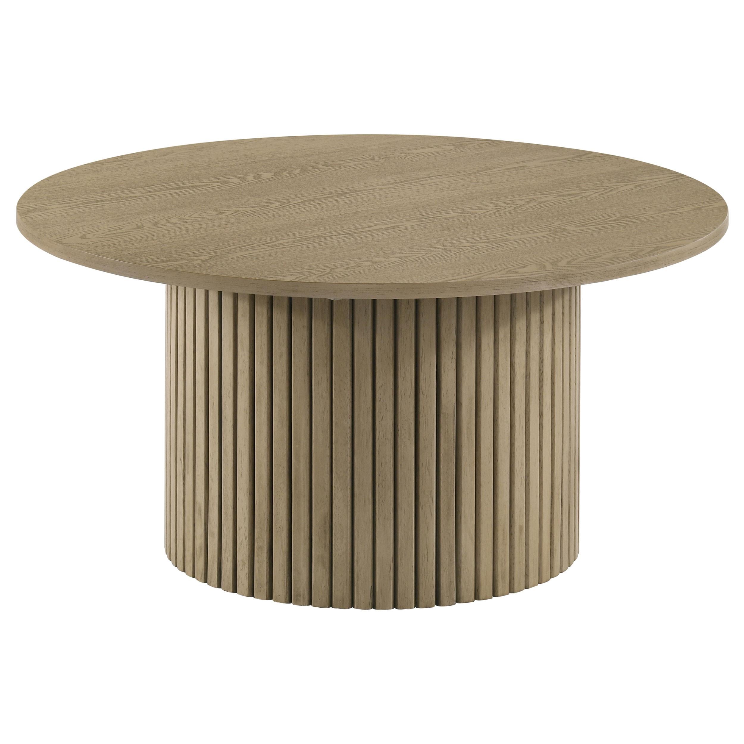  Coaster Furniture Hamlyn 706498-S3 3-piece Round Fluted Coffee and End Table Set - Natural Oak IMAGE 6