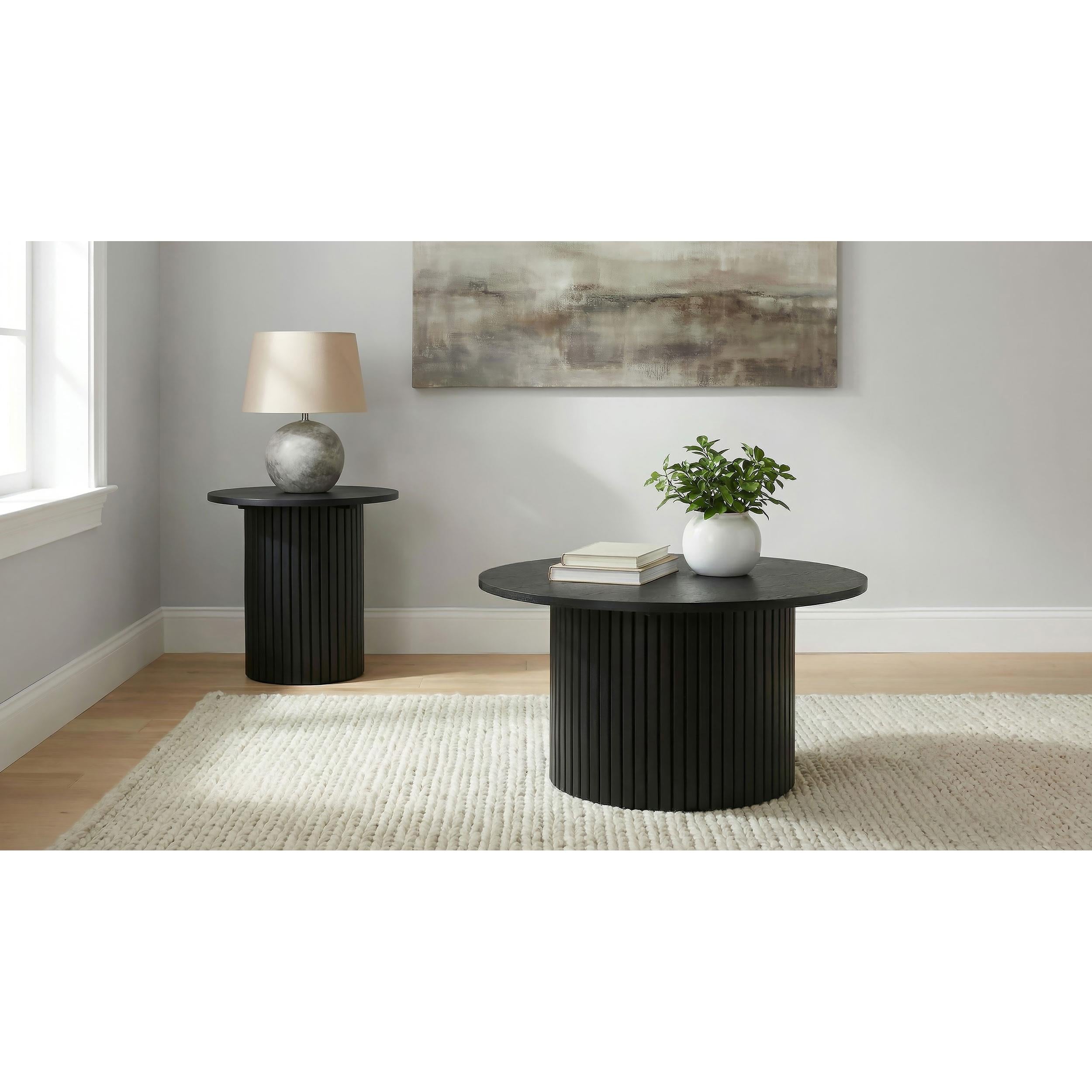  Coaster Furniture Hamlyn 706508-S2 2-piece Round Fluted Coffee and End Table Set - Black IMAGE 2