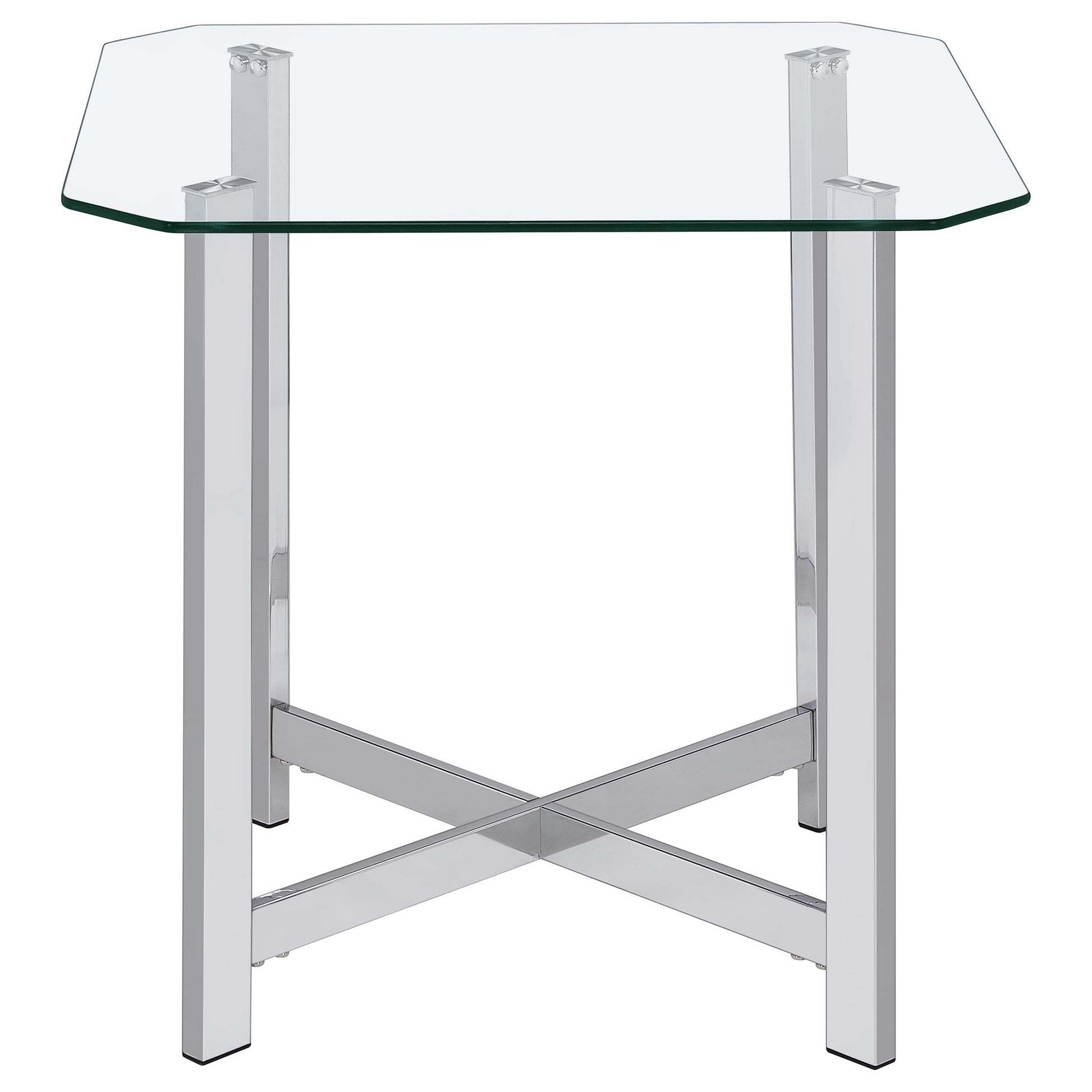  Coaster Furniture Cronin 706567 Square Tempered Glass Top End Table - Chrome IMAGE 1