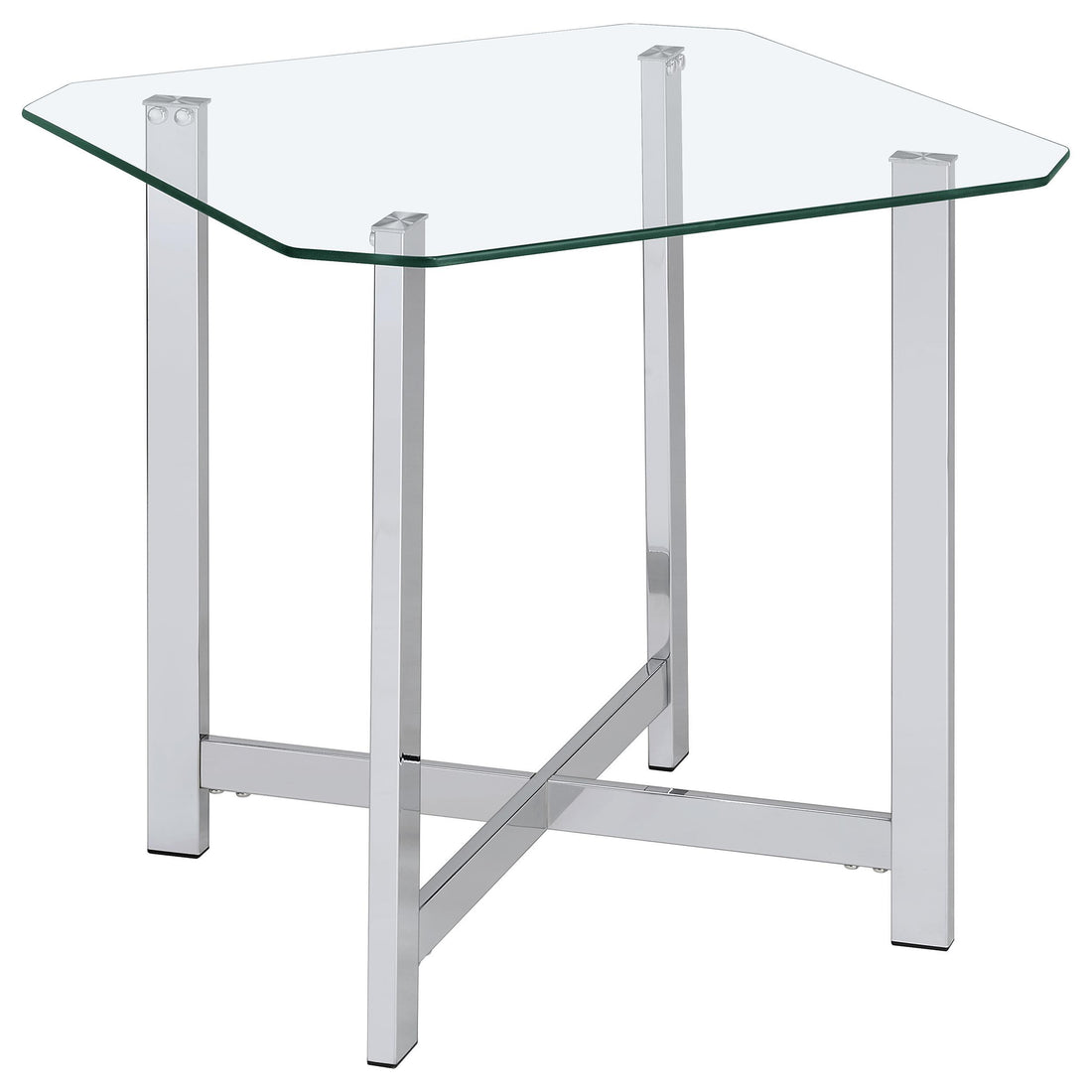  Coaster Furniture Cronin 706567 Square Tempered Glass Top End Table - Chrome IMAGE 1