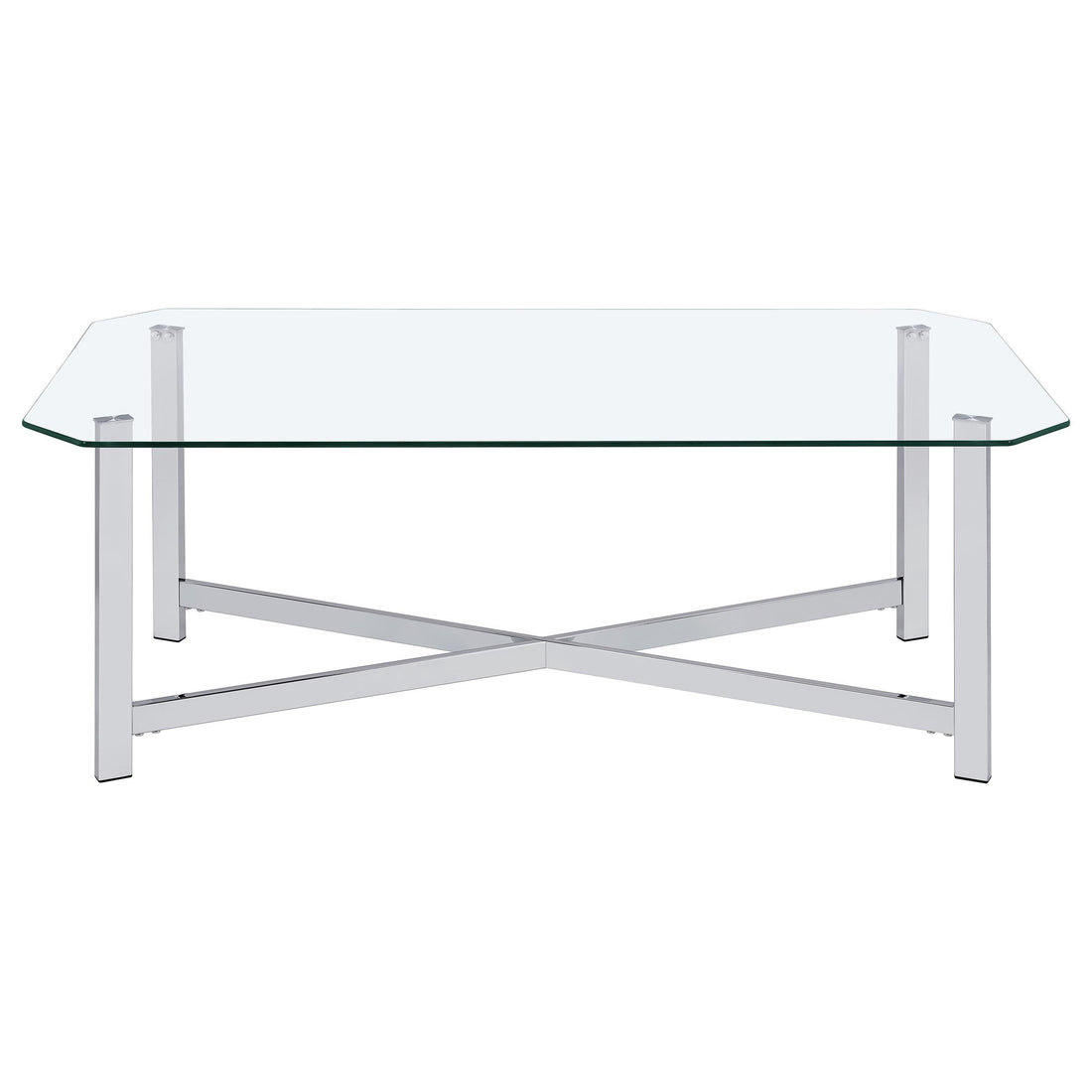  Coaster Furniture Cronin 706568 Rectangular Tempered Glass Top Coffee Table - Chrome IMAGE 1