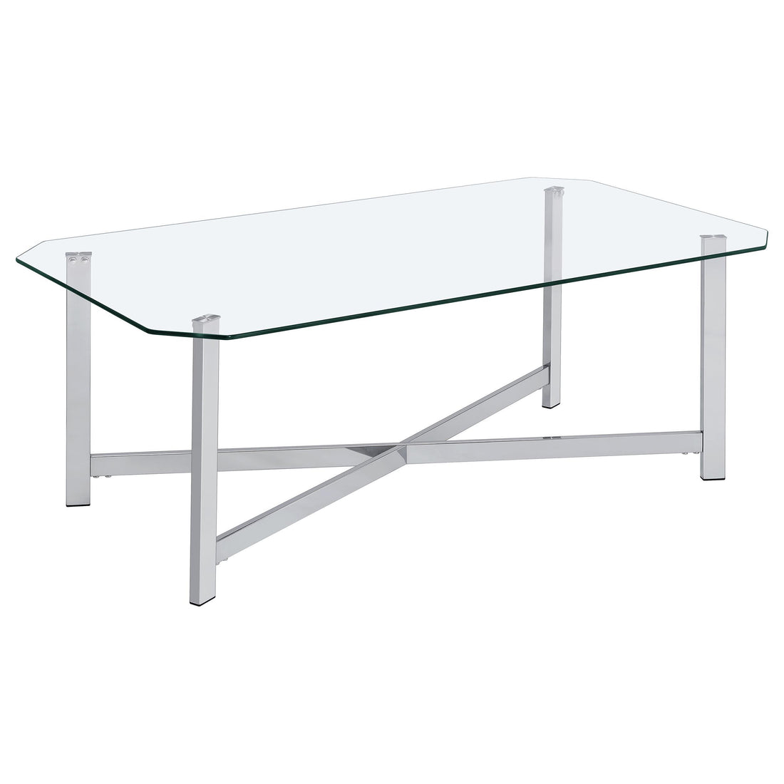  Coaster Furniture Cronin 706568 Rectangular Tempered Glass Top Coffee Table - Chrome IMAGE 1