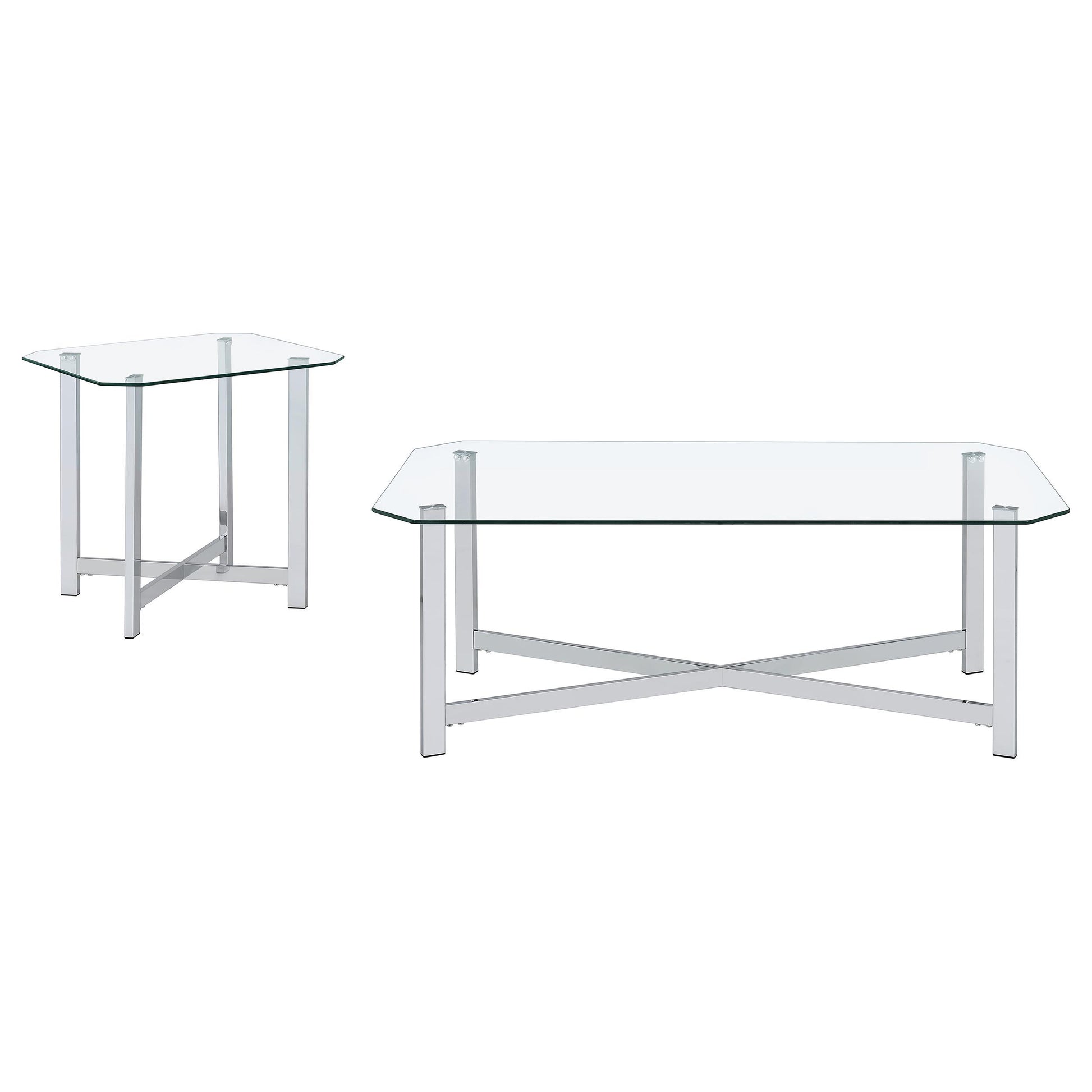  Coaster Furniture Cronin 706568-S2 2-piece Tempered Glass Top Coffee Table Set - Chrome IMAGE 1