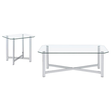  Coaster Furniture Cronin 706568-S2 2-piece Tempered Glass Top Coffee Table Set - Chrome IMAGE 1