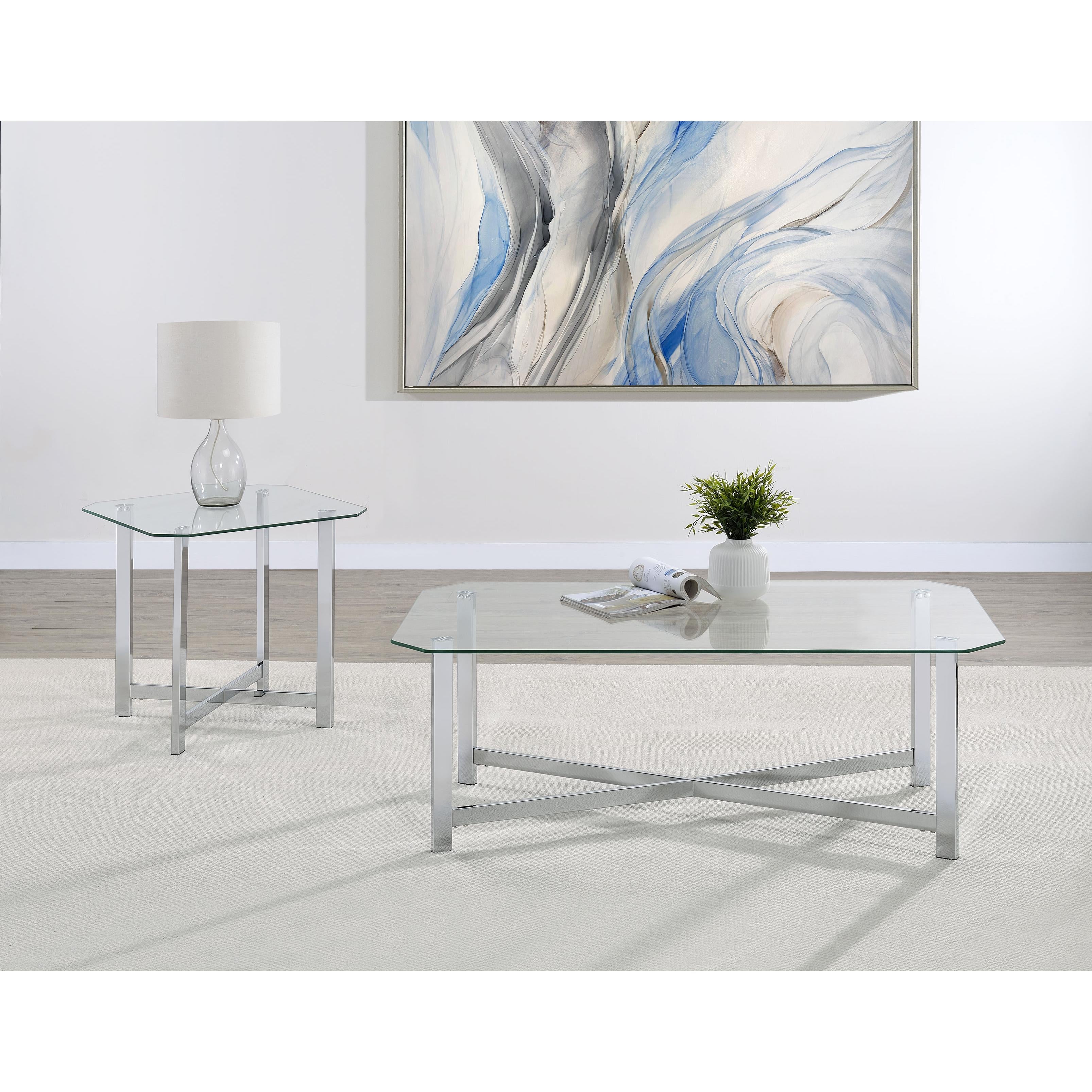  Coaster Furniture Cronin 706568-S2 2-piece Tempered Glass Top Coffee Table Set - Chrome IMAGE 2