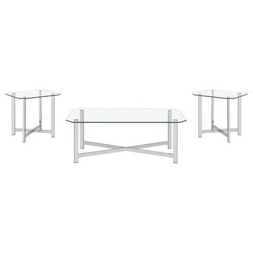  Coaster Furniture Cronin 706568-S3 3-piece Tempered Glass Top Coffee Table Set - Chrome IMAGE 1