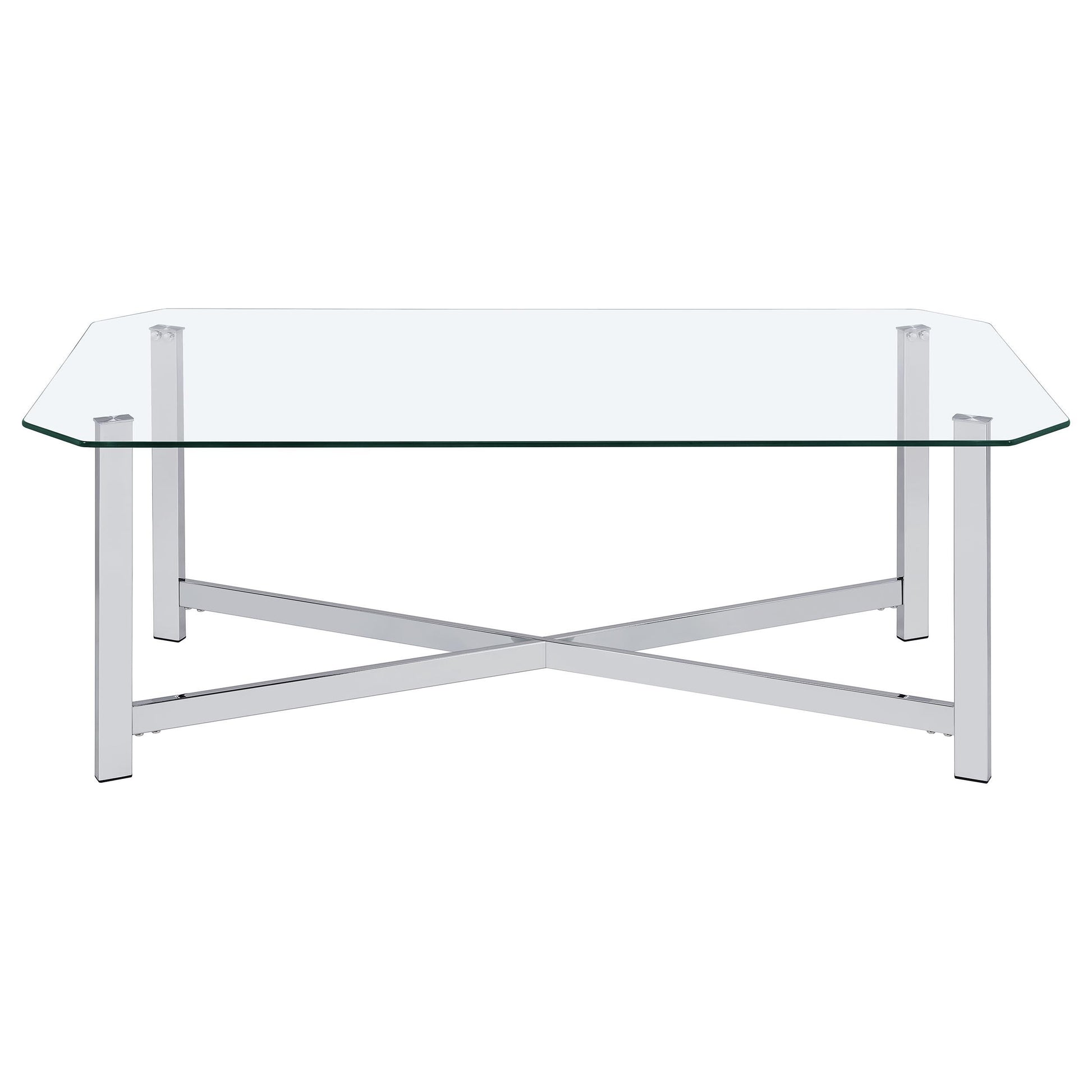  Coaster Furniture Cronin 706568-S3 3-piece Tempered Glass Top Coffee Table Set - Chrome IMAGE 4