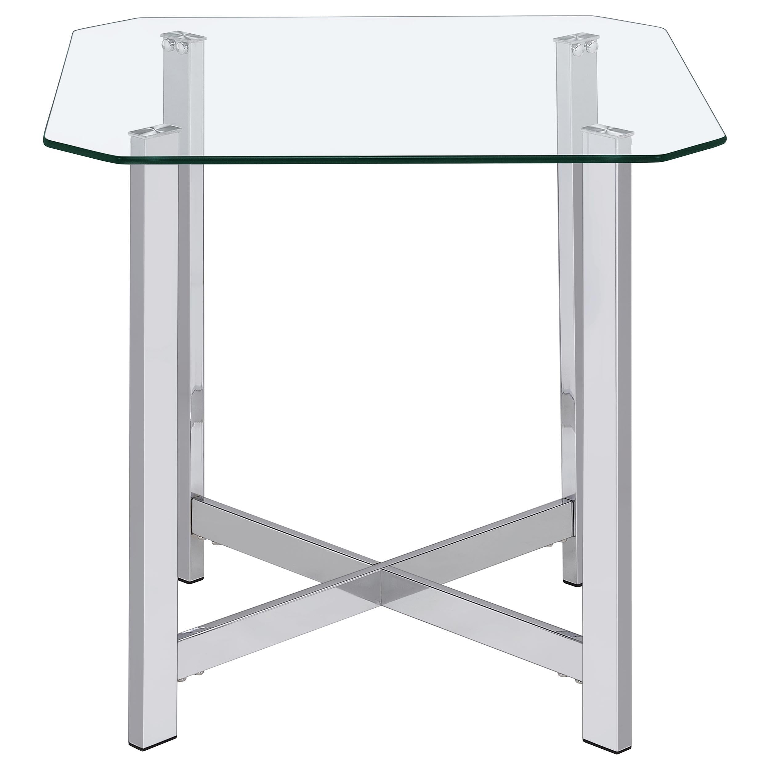  Coaster Furniture Cronin 706568-S3 3-piece Tempered Glass Top Coffee Table Set - Chrome IMAGE 5