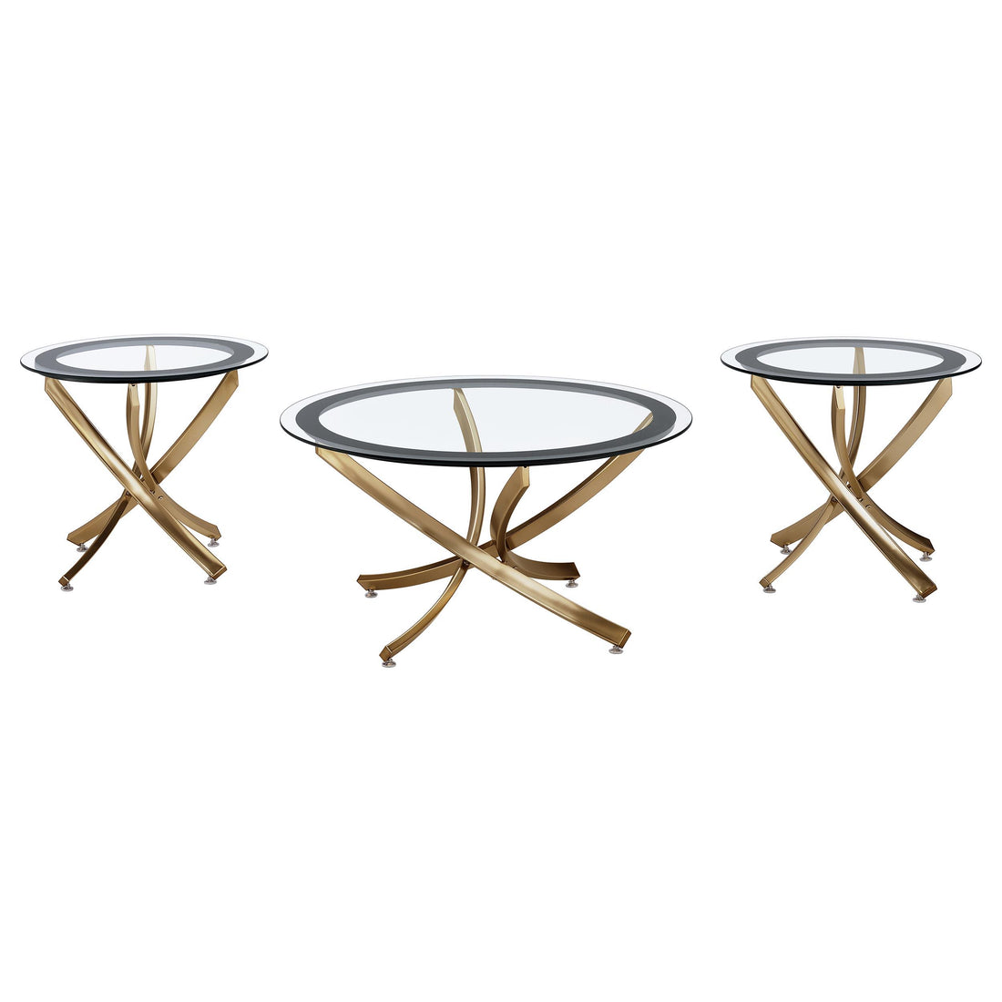  Coaster Furniture Brooke 707888-S3 3-piece Round Coffee and End Table Set - Rose Brass IMAGE 1