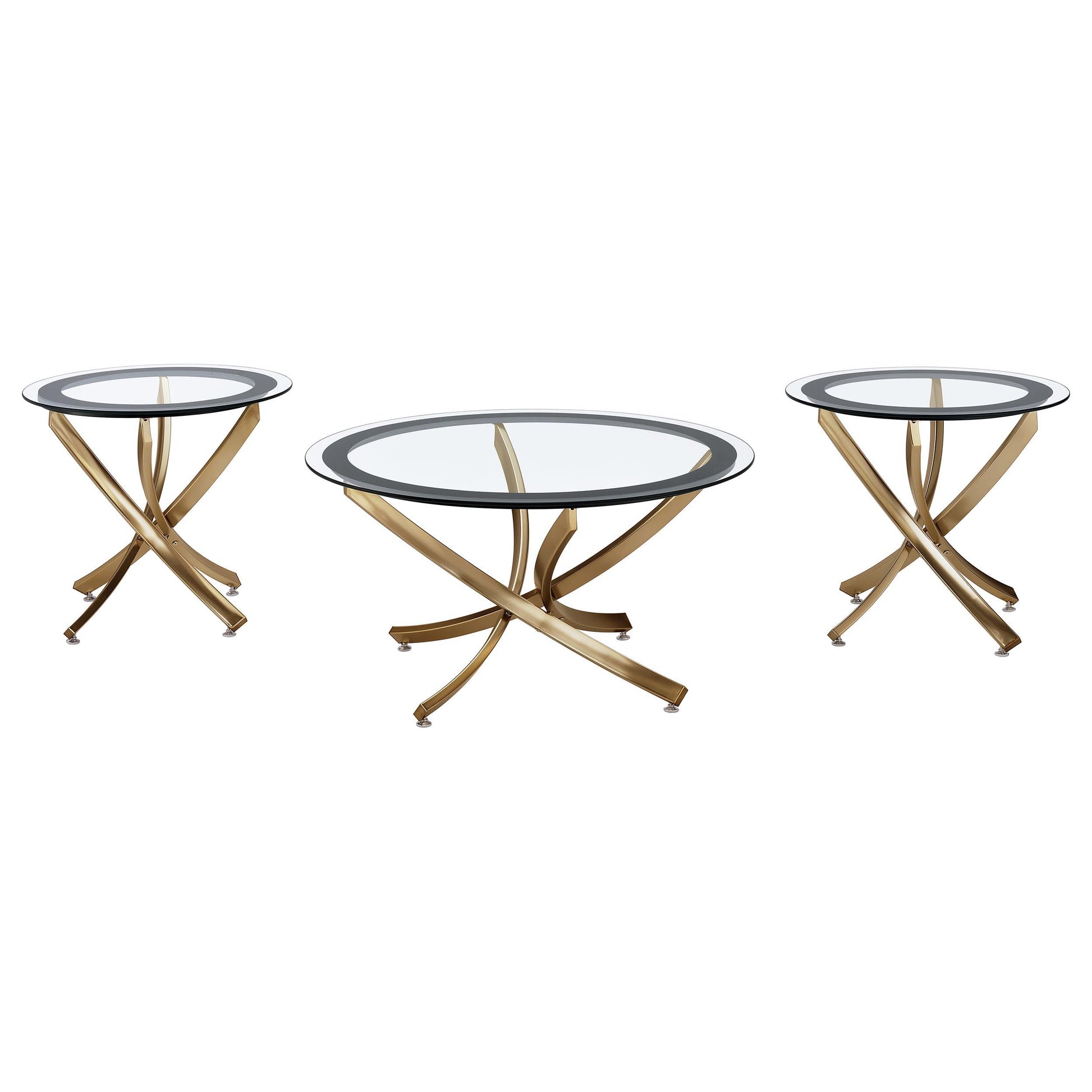  Coaster Furniture Brooke 707888-S3 3-piece Round Coffee and End Table Set - Rose Brass IMAGE 1