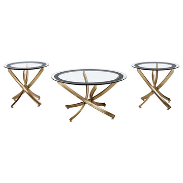 Coaster Furniture Brooke 707888-S3 3-piece Round Coffee and End Table Set - Rose Brass IMAGE 1