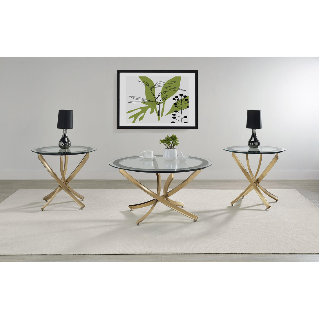  Coaster Furniture Brooke 707888-S3 3-piece Round Coffee and End Table Set - Rose Brass IMAGE 1